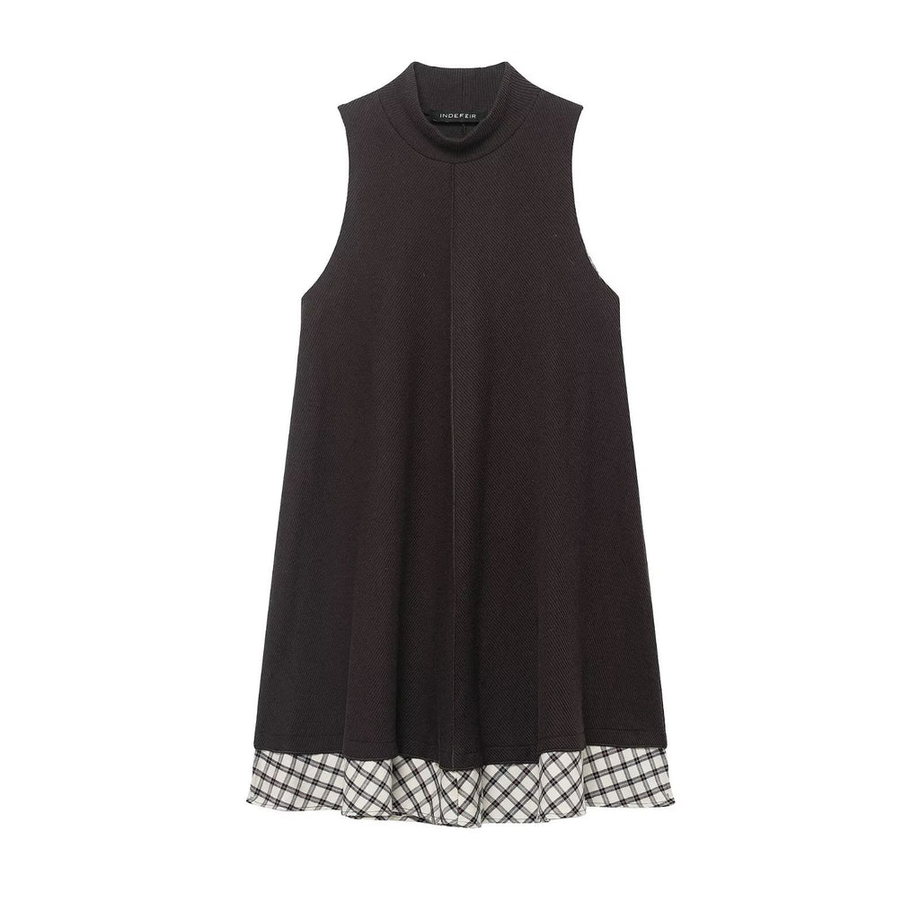 Checkered patchwork short dress