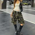 Camouflage lace up shorts loose work pants for women