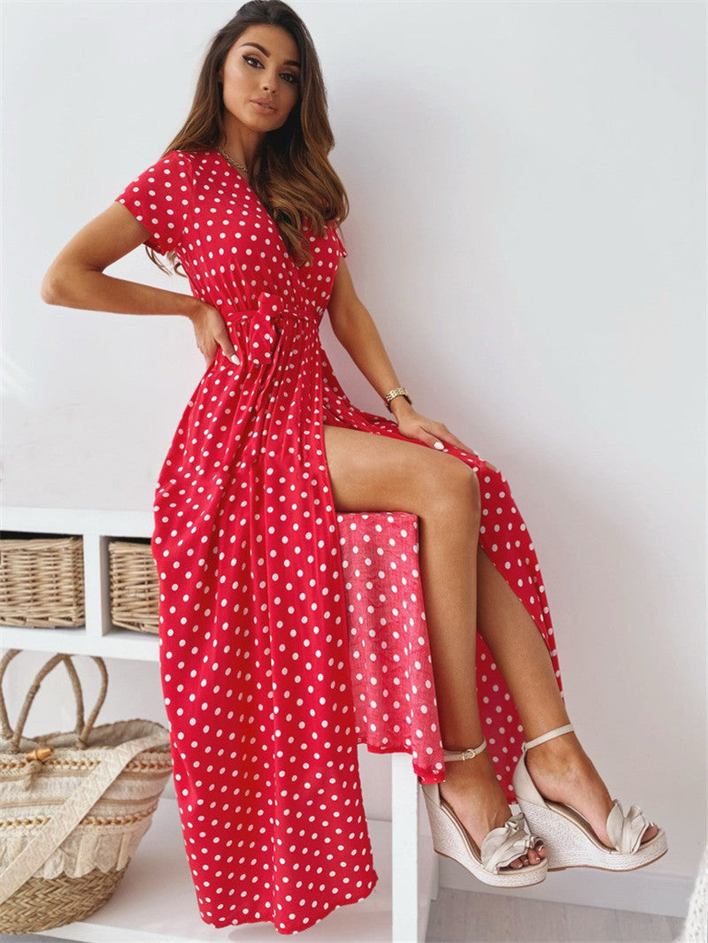Summer New Print Polka Dot Long Dress For Women
