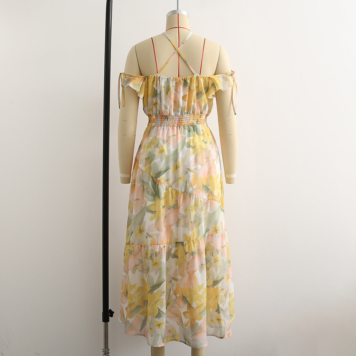 Spring And Summer New Women's Fashion Casual Chiffon Printed Suspender Dress