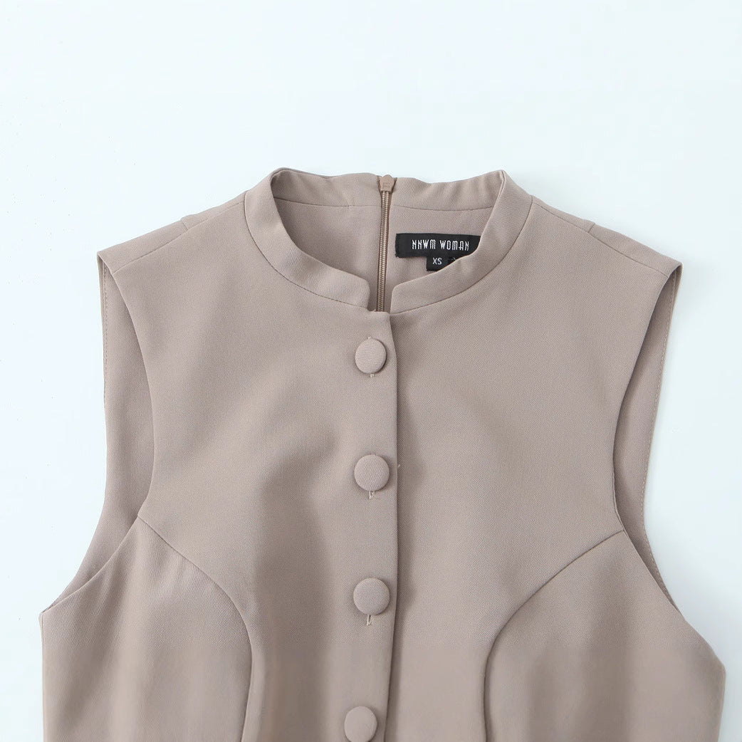 Button embellished sleeveless jumpsuit shorts