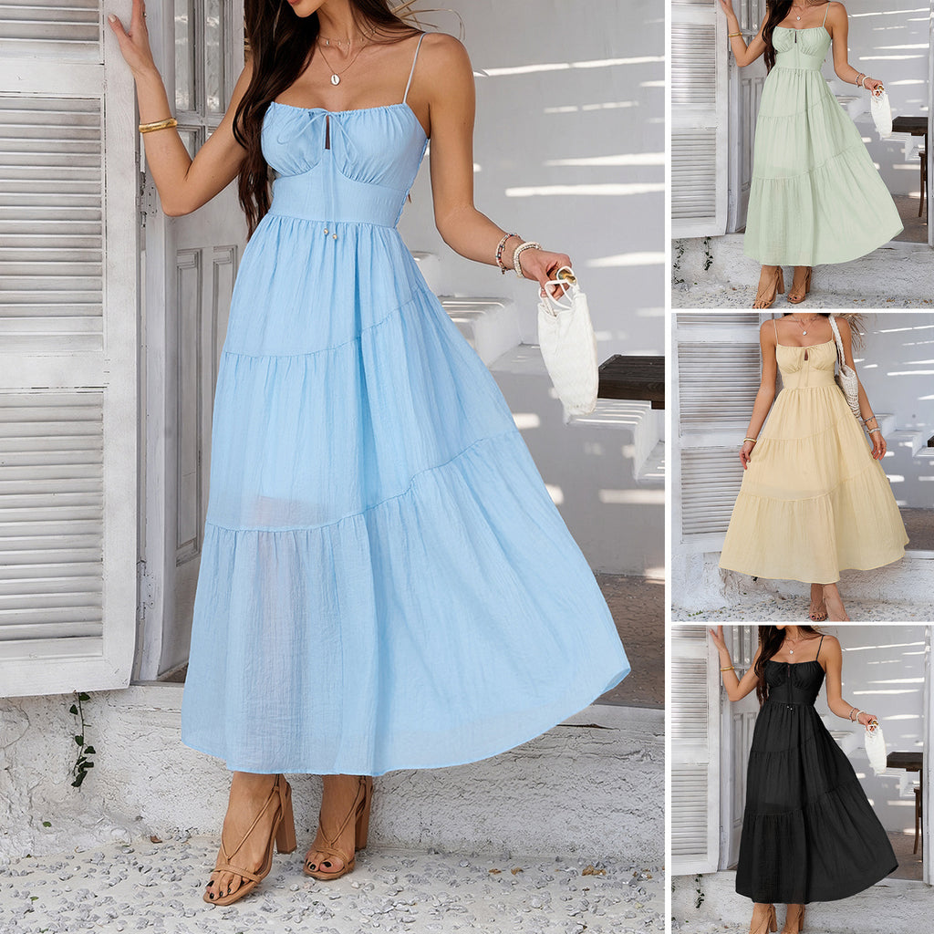 Solid color high waisted camisole dress for dinner party