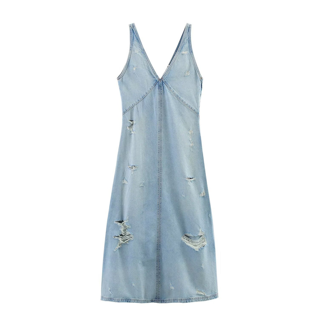 Summer new style with perforated decorative denim dress