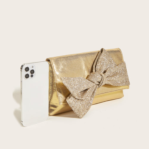 Advanced Fashion Bowknot Dinner Bag Shiny Gold Evening Bag Handbag Women's Bag