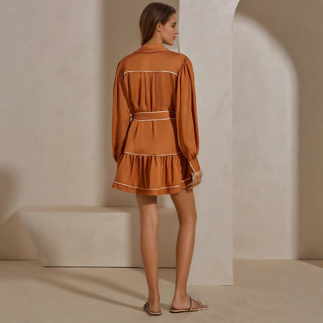 Lace up shirt dress