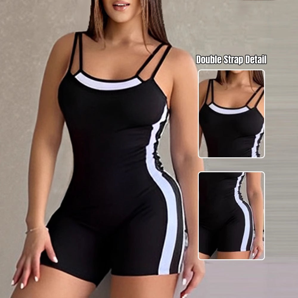 Hot Selling Two-color Layered Two-piece Strap Tight Fitting Jumpsuit Shorts