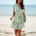 Dress with elegant spring and summer temperament, printed short sleeved dress