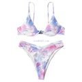Women Sexy Brazilian 2 Piece Swimming Suit Bikini Set Gradient Tie-Dye Printed Push Up Underwire Swimsuit High Cut Bathing Suit