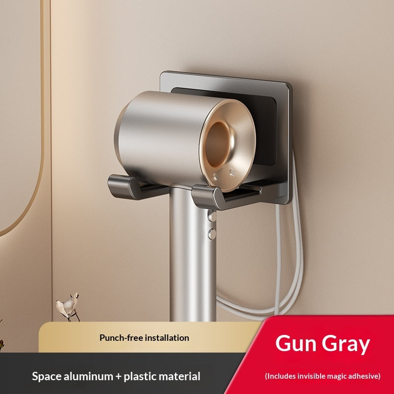 No-drill Hair Dryer Shelf Bathroom Hair Dryer Holder Space Aluminum Wall-mounted Hair Dryer Rack