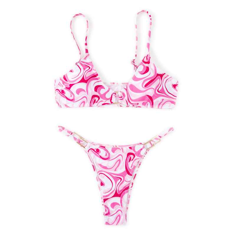 Solid Color Ribbed Bikini Set for Women
