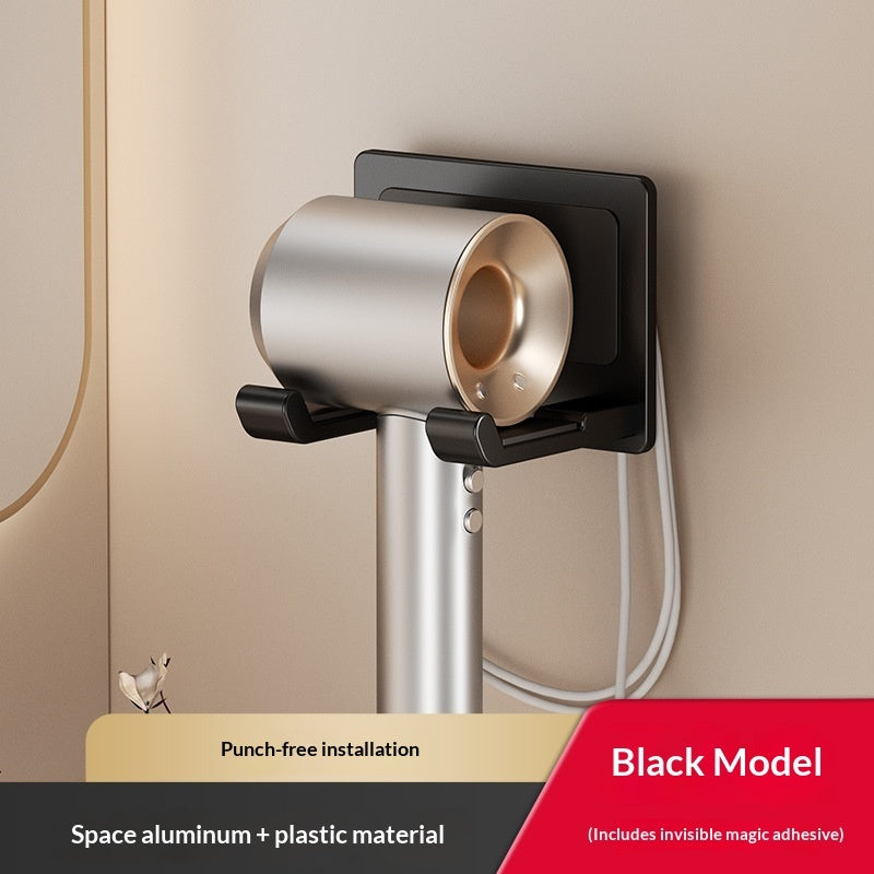 No-drill Hair Dryer Shelf Bathroom Hair Dryer Holder Space Aluminum Wall-mounted Hair Dryer Rack