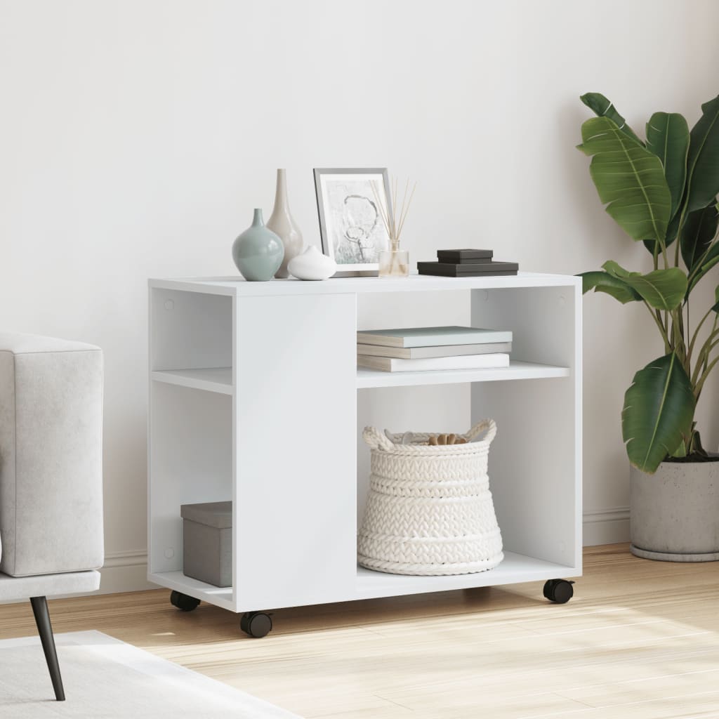 Side Table with Wheels 70x Wood Material   Side Table